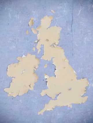 Unusual map of the United Kingdom, map from cracked plaster