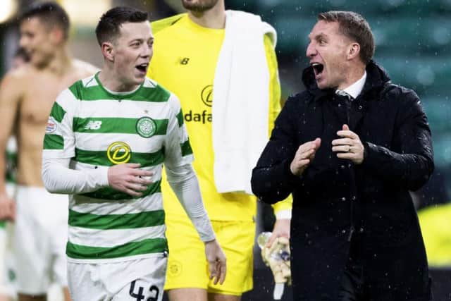 Celtic's Callum McGregor with manager Brendan Rodgers. Picture: Craig Foy/SNS