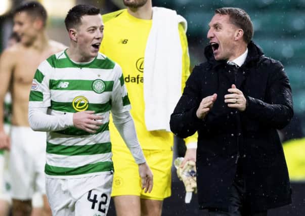 Celtic's Callum McGregor with manager Brendan Rodgers. Picture: Craig Foy/SNS