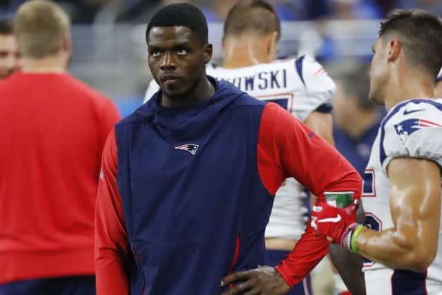 Josh Gordon on the sidelines for the New England Patriots. Picture: Paul Sancya/AP