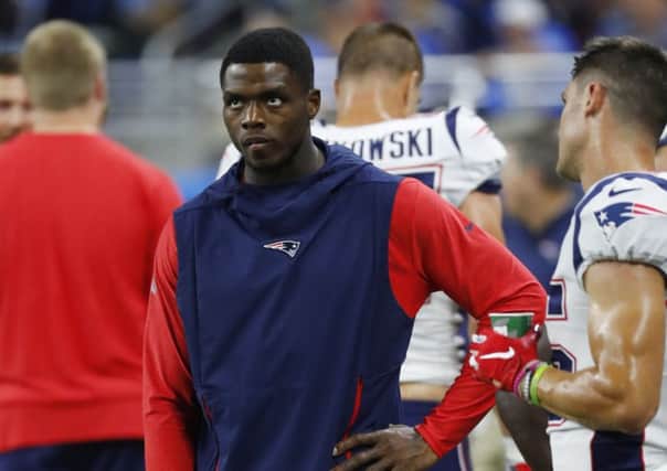 Josh Gordon on the sidelines for the New England Patriots. Picture: Paul Sancya/AP