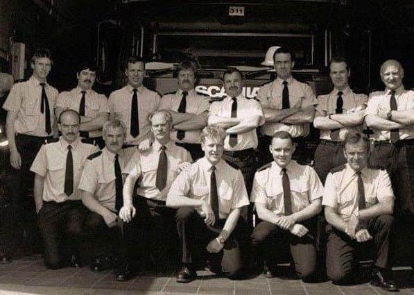 Farries (back row far right) as part of White Watch at Sighthill.