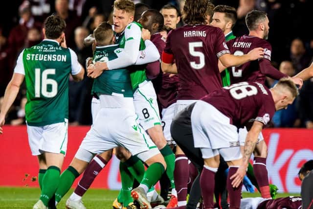 Emotions ran high during the 0-0 draw at Tynecastle earlier in the season. Picture: SNS
