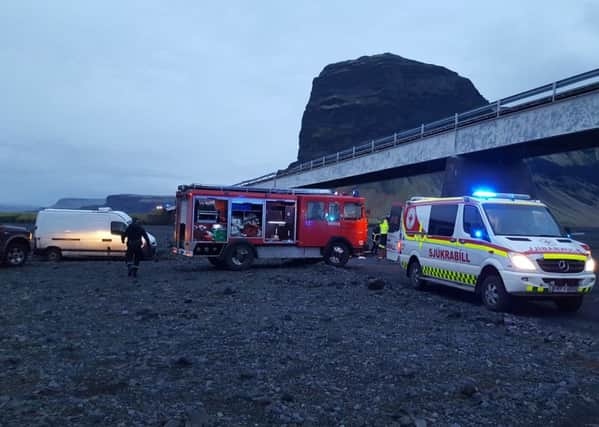 Emergency services at the scene of a crash, in Skeidararsandur, Iceland.  Picture: Adolf Erlingsson via AP