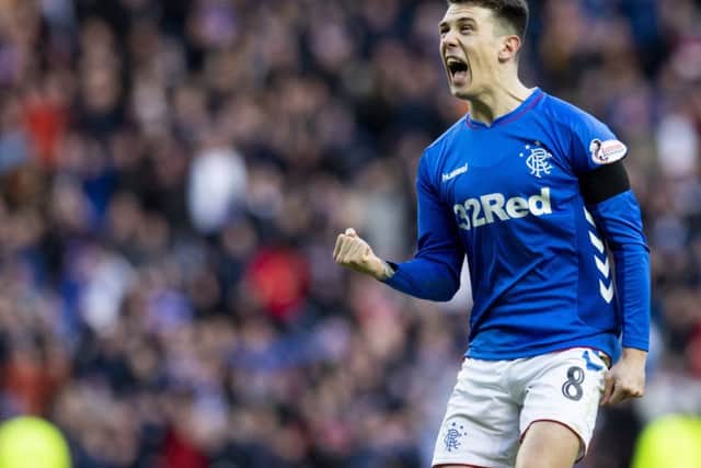 Ryan Jack celebrates victory at full time. Pic: SNS/Craig Williamson