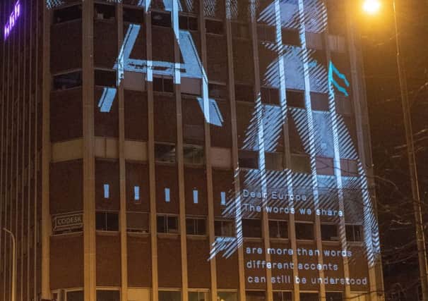 Louise Welsh's Love Letter To Europe is projected onto the Tech Cube at Summerhall
