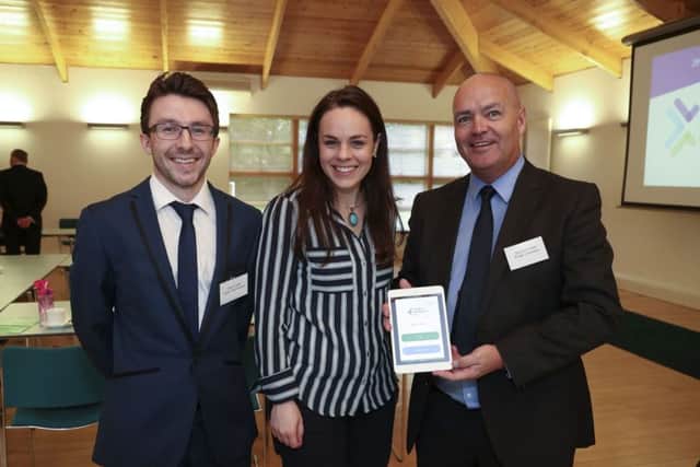 Prater Contracts director Stephen Prater (right) with Chris Lawlor of Lawlor Technologies and Kate Forbes MSP