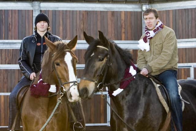 Saulius Mikoliunas and Arkadiusz Klimek promoting Hearts' Race Day in 2006. Picture: SNS