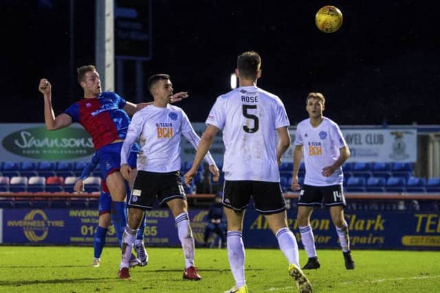 Inverness Caley Thistle's Jordan White heads in the only goal of the game. Picture: Ross MacDonald/SNS