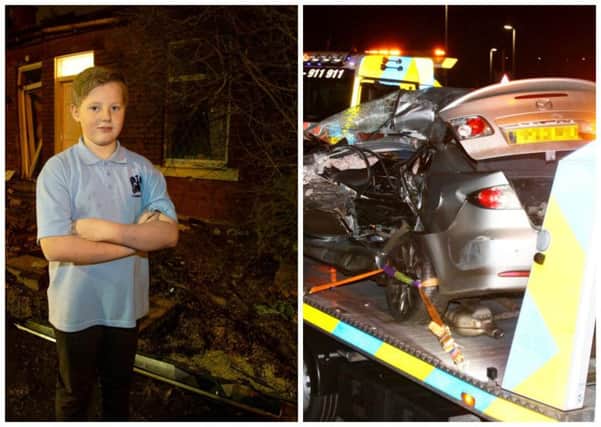 Nathan Pearce (pictured), 11, saved his dad after a bus struck the back of his father's car. Picture: SWNS