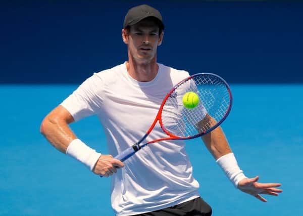 Britain's Andy Murray hits a shot during a training session ahead of the Australian Open. Picture: AFP/Getty Images