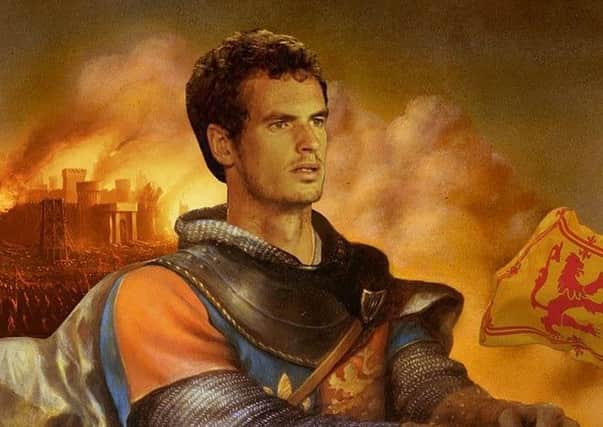 Andy Murray as heroic English king Henry V, an artwork by Nial Smith based on an original painting by Kinuko Y. Craft