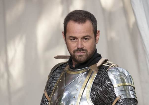 Danny Dyer dressed in armor like his 19x great grandfather Henry Hotspur Percy. Picture: PA Photo/BBC/Stephen Perry