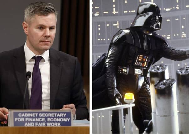 Derek Mackay, left, and Darth Vader