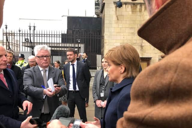 Nicola Sturgeon speaks to journalists outside Westminster