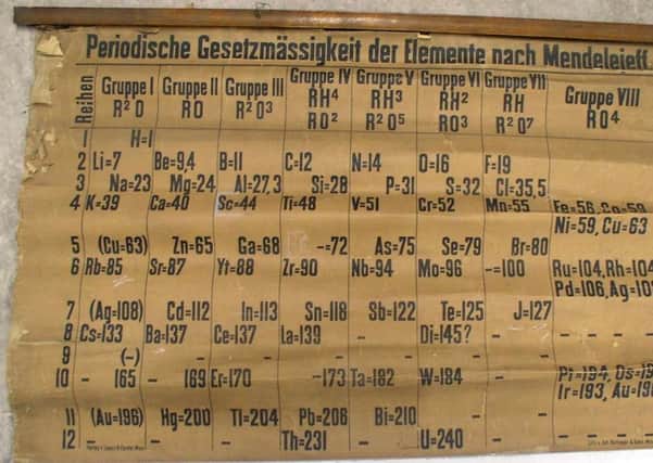 The large and extremely fragile periodic table was contained in a stash of rolled up teaching charts