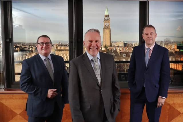 From left: Anderson Strathern's managing partner Murray McCall, commercial director Adrian Smith and chair Bruce Farquhar. Picture: Stewart Attwood