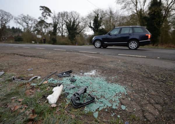 Broken glass and car parts on the side of the A149 near to the Sandringham Estate where the Duke of Edinburgh was involved in a road accident. Picture: John Stillwell/PA Wire