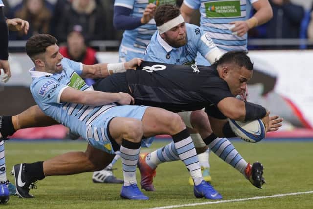 Billy Vunipola of Saracens scores his sides third try during the Champions Cup match against Glasgow Warriors . Pic: Henry Browne/Getty Images