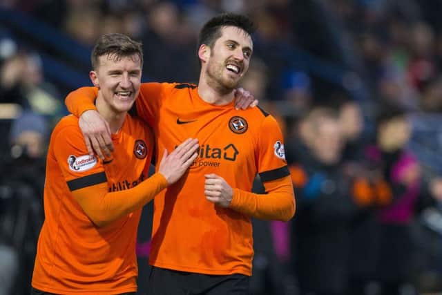 Dundee United's Callum Booth doubles the lead for his side. Pic: SNS/Bruce White