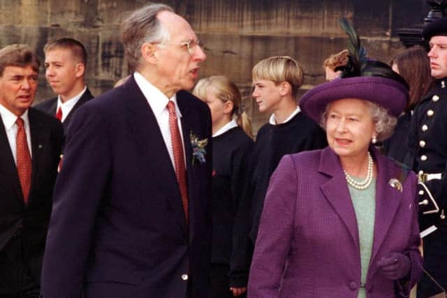 Then first minister Donald Dewar arrives with the Queen for the opening of parliament at its former location on The Mound in 1999. Picture: Colin Rennie