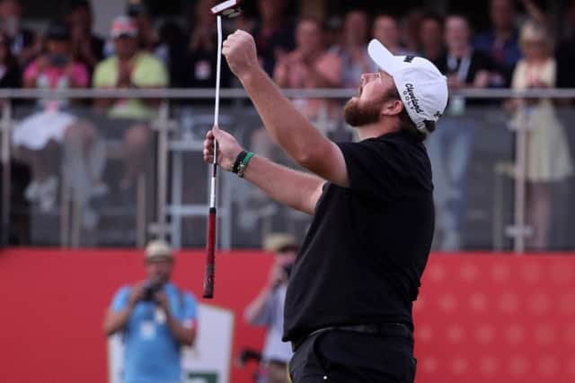 Shane Lowry of Ireland reacts after winning the Abu Dhabi Golf Championship. Picture: Karim Sahib/AFP/Getty Images