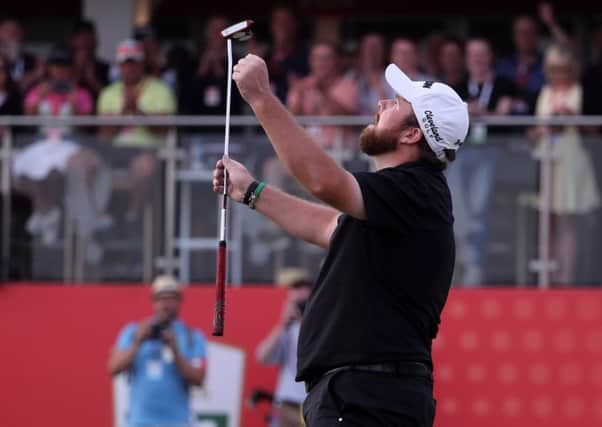 Shane Lowry of Ireland reacts after winning the Abu Dhabi Golf Championship. Picture: Karim Sahib/AFP/Getty Images