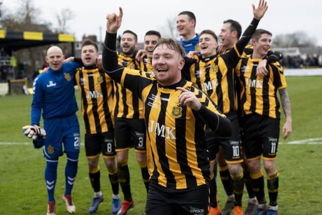 Auchinleck Talbot celebrate victory over Ayr. Pic: SNS