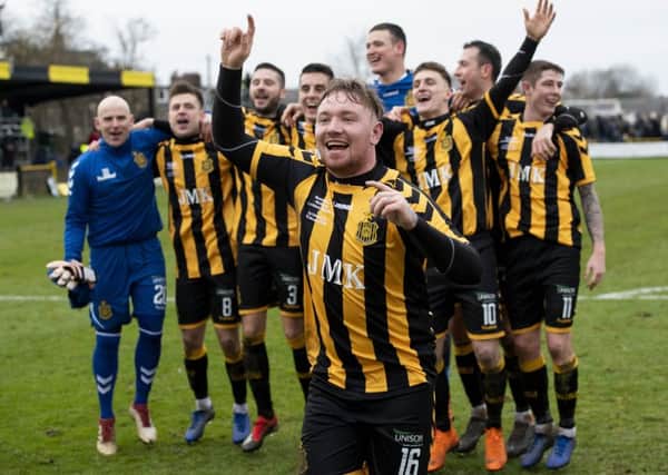 Auchinleck Talbot celebrate victory over Ayr. Pic: SNS