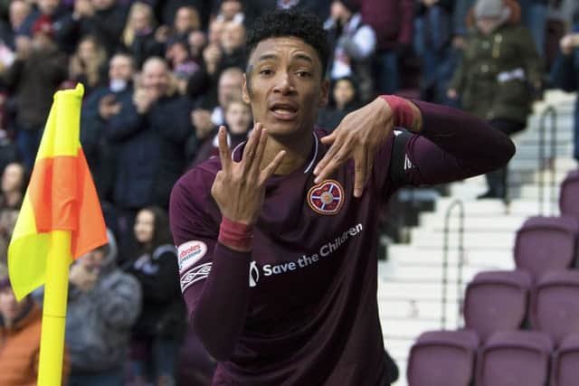 Sean Clare celebrates giving Hearts the lead. Picture: SNS