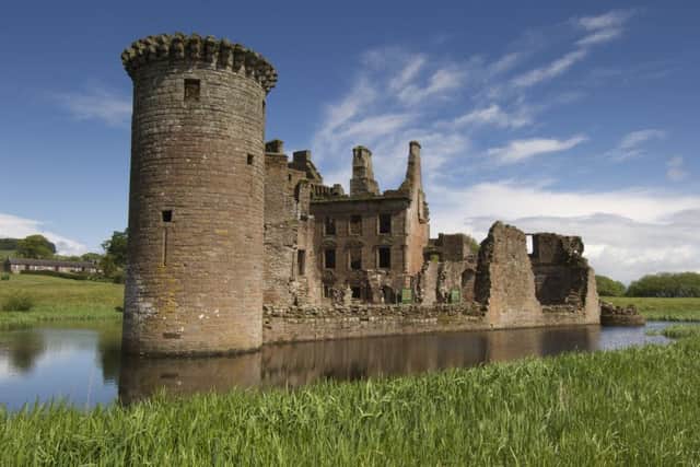 One of the most unusual castles in Scotland, the medieval stronghold of Caerlaverock  is surrounded by water and a set of triangular defensive walls.