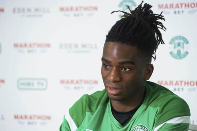 Stephane Omeonga joined Hibs on loan from Genoa on Monday. Picture: SNS Group