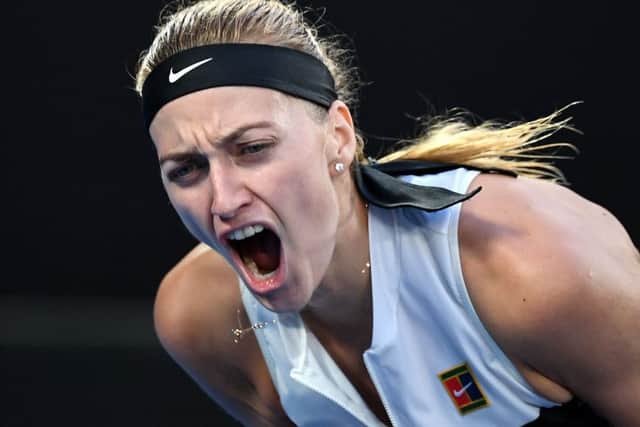 Czech Republic's Petra Kvitova reacts during the win over Australia's Ashleigh Barty. Picture: William West/AFP/Getty Images