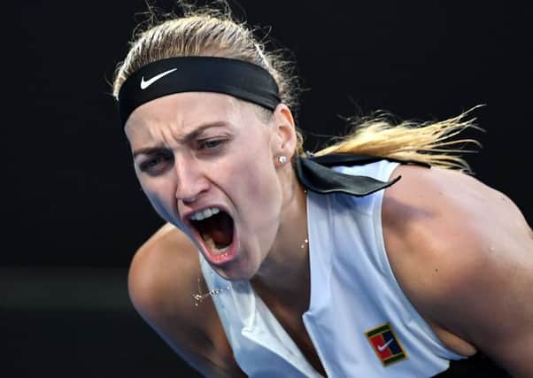 Czech Republic's Petra Kvitova reacts during the win over Australia's Ashleigh Barty. Picture: William West/AFP/Getty Images