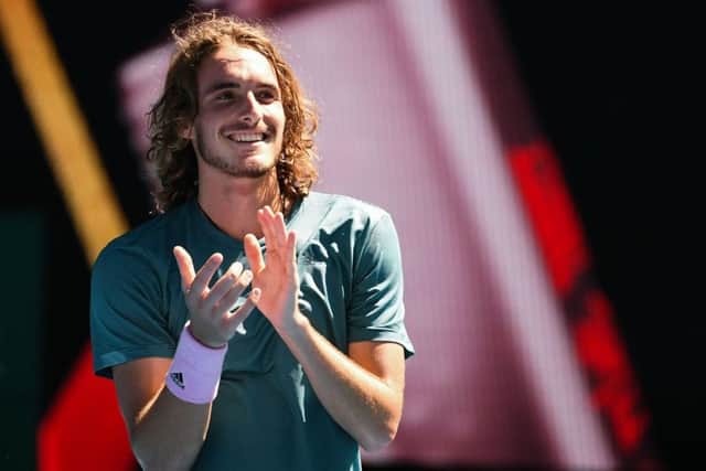 Greece's Stefanos Tsitsipas celebrates his victory over Spain's Roberto Bautista Agut. Picture: William West/AFP/Getty Images