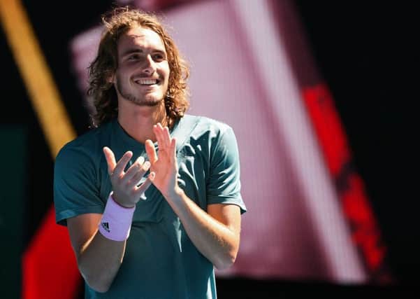Greece's Stefanos Tsitsipas celebrates his victory over Spain's Roberto Bautista Agut. Picture: William West/AFP/Getty Images