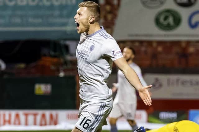 Sam Cosgrove celebrates netting his second goal against Hamilton. Picture: SNS Group