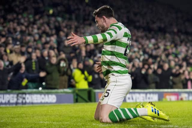 Celtic attacker Oliver Burke celebrates after scoring against St Mirren. Picture: SNS