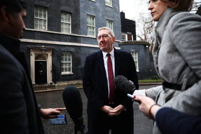 Unite leader Len McCluskey interviews outside No.10 after urging Theresa May to extend Article 50                                          by three months. Picture: Getty