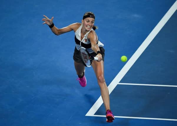 Petra Kvitova hits a return to Danielle Collins during their semi-final match at the Australian Open. Picture: William West/AFP/Getty Images