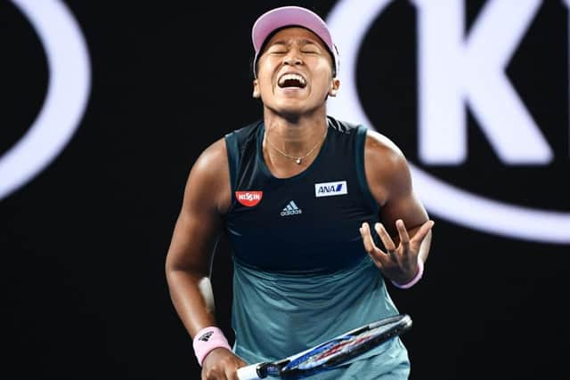 Naomi Osaka reacts after a point against Karolina Pliskova. Picture: Jewel Samad/AFP/Getty Images