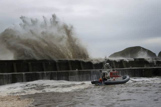 Wave overtopping during coastal storms at Stonehaven. Picture courtesy of Aberdeenshire Council