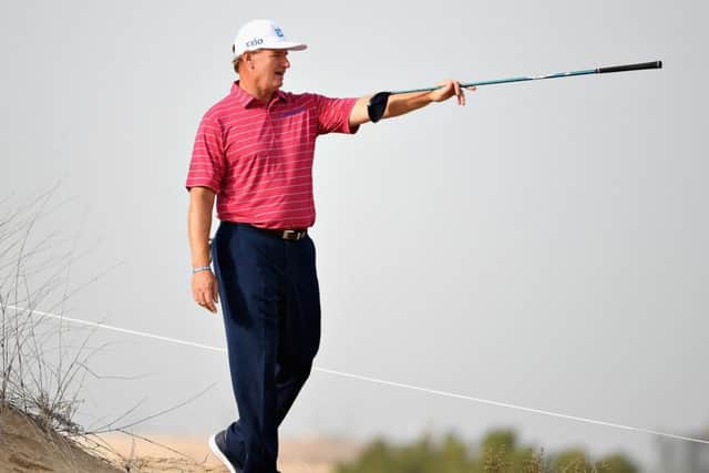 Ernie Els, pictured during his second round at Emirates Golf Club, is just one shot off the lead in the Omega Dubai Desert Classic. Picture: Ross Kinnaird/Getty Images