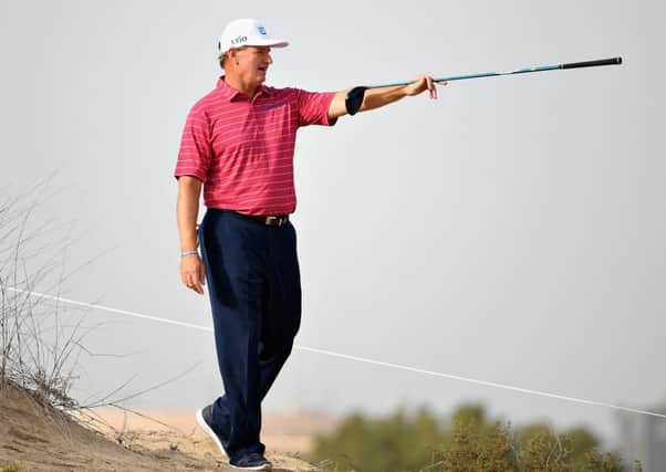 Ernie Els, pictured during his second round at Emirates Golf Club, is just one shot off the lead in the Omega Dubai Desert Classic. Picture: Ross Kinnaird/Getty Images