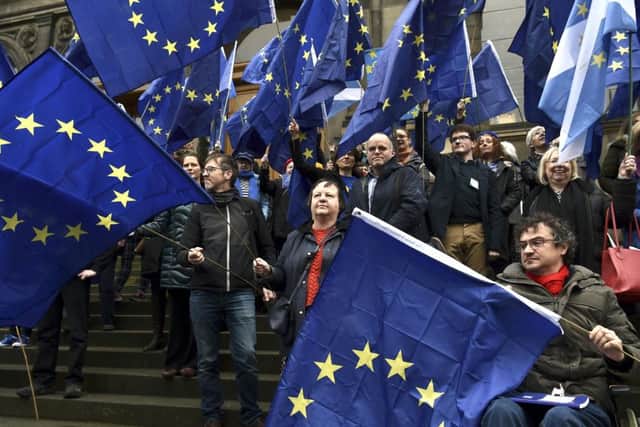 People's Vote supporters gather yesterday in Chambers Street, Edinburgh, for a Rally for Europe. Picture: Lisa Ferguson
