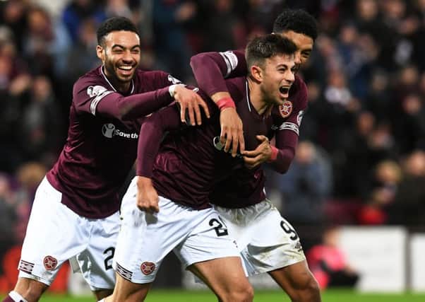 Hearts' Marcus Godinho celebrates his goal. Pic: SNS/Craig Foy