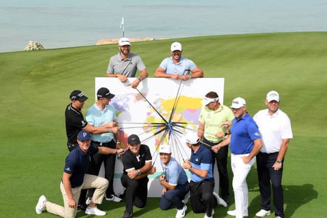 The marquee names in the inaugural $3.5m Saudi International take part in a geography test at Royal Greens Golf & Country Club in King Abdullah Economic City against the stunning backdrop of the Red Sea. Picture: Ross Kinnaird/Getty