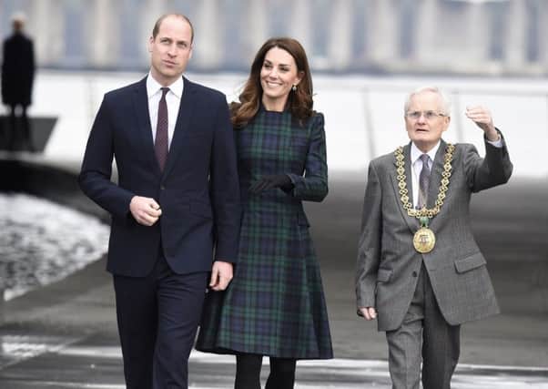 The Duke and Duchess of Cambridge, arrive with Lord Provost of Dundee Ian Borthwick at the V&A Dundee. Picture: Ian Rutherford/PA Wire