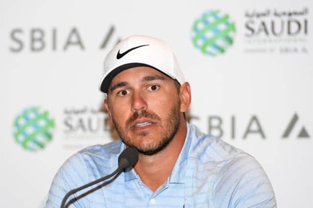 Brooks Koepka speaks to the media ahead of the inagural Saudi International at Royal Greens Golf Course in King Abdullah Economic City. Picture: Ross Kinnaird/Getty Images