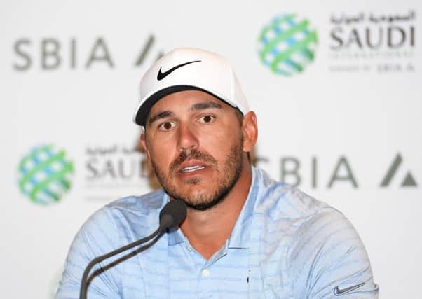 Brooks Koepka speaks to the media ahead of the inagural Saudi International at Royal Greens Golf Course in King Abdullah Economic City. Picture: Ross Kinnaird/Getty Images
